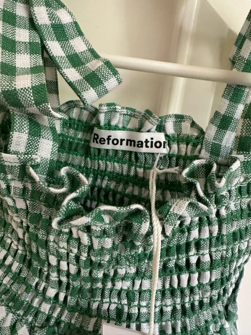 Reformation Green and White Gingham Smocked Sundress - Picture 5 of 12